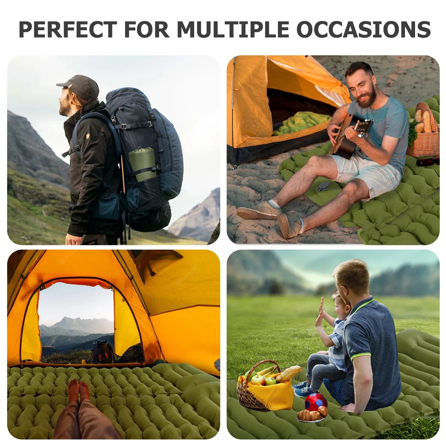 Outdoor Thick Camping Mattress Ultralight Inflatable Sleeping Pad with Built-in Pillow & Pump Air Mat for Hiking Backpacking